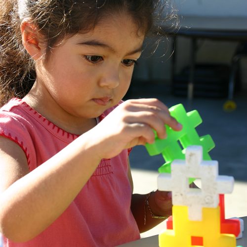 Image of a small child using building blocks